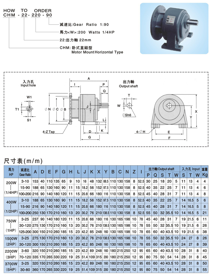 直結(jié)型臥式減速機(jī)參數(shù)